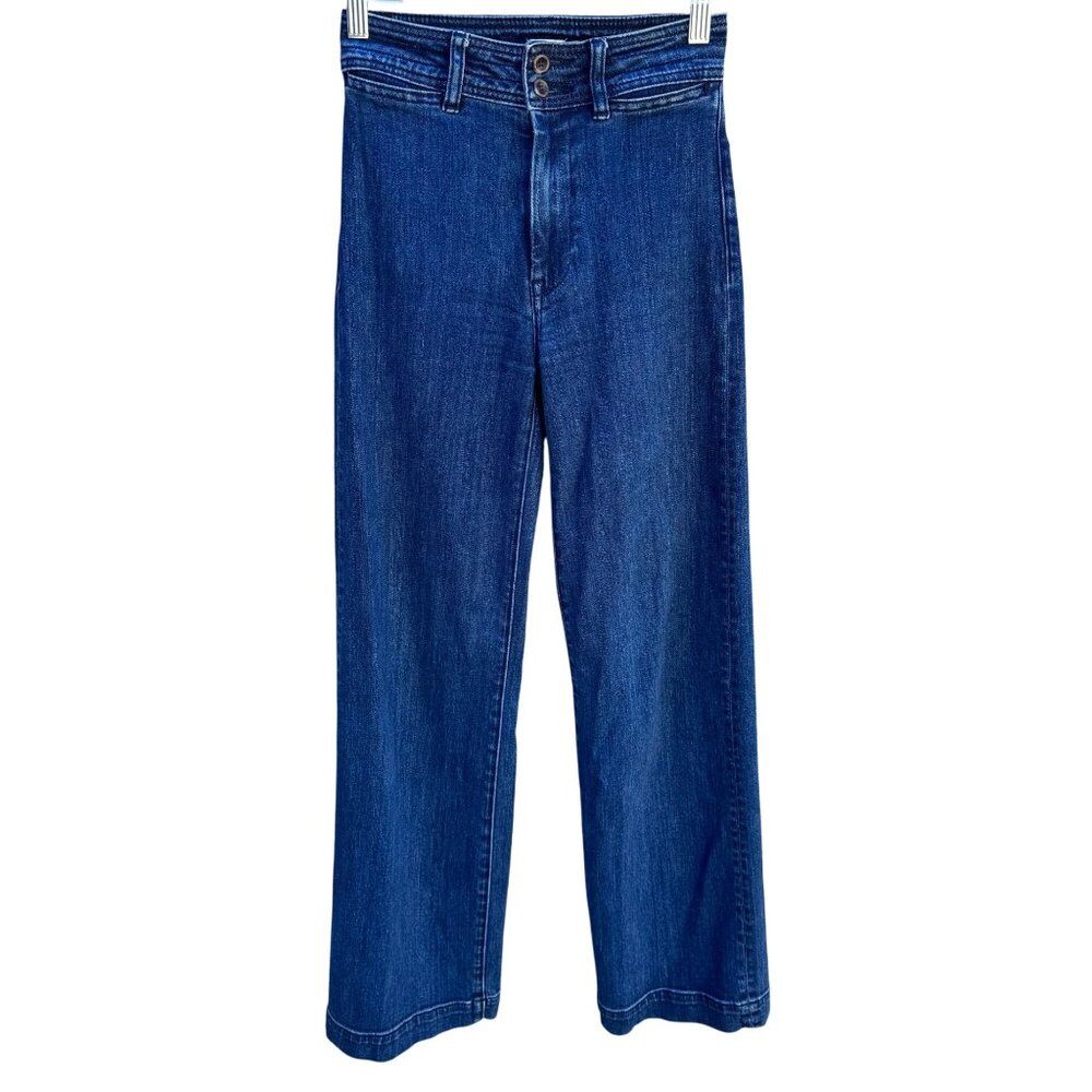 Faherty Organic Cotton Womens High Waisted Straight Leg Dark Wash Denim Jeans 24